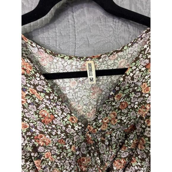 Grecerelle Brown Floral Flutter Sleeve Maxi Dress Size M - Picture 7 of 9